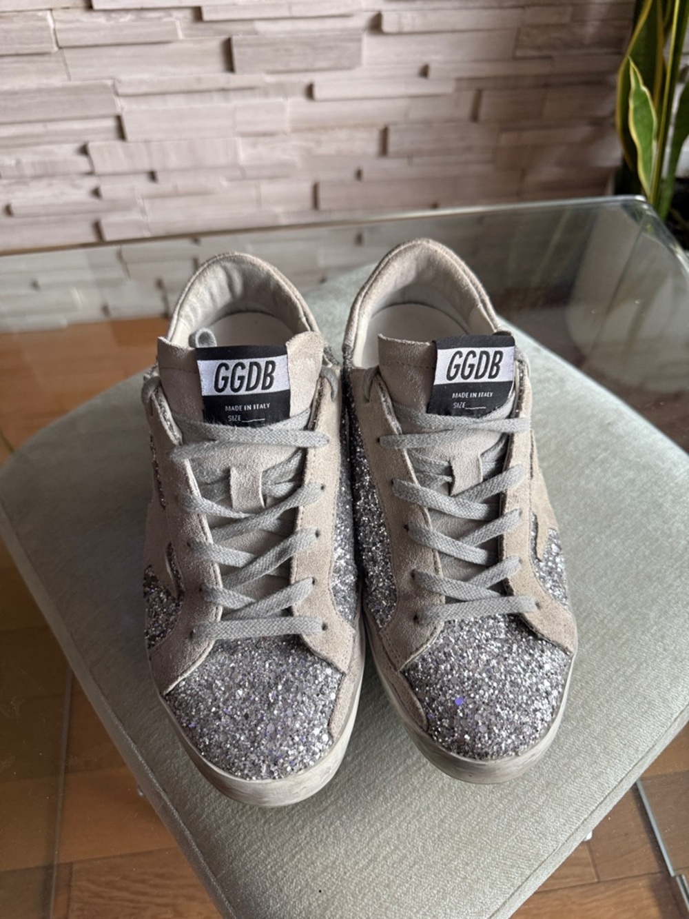 Golden Goose Silver Glitter Low-Top Sneakers